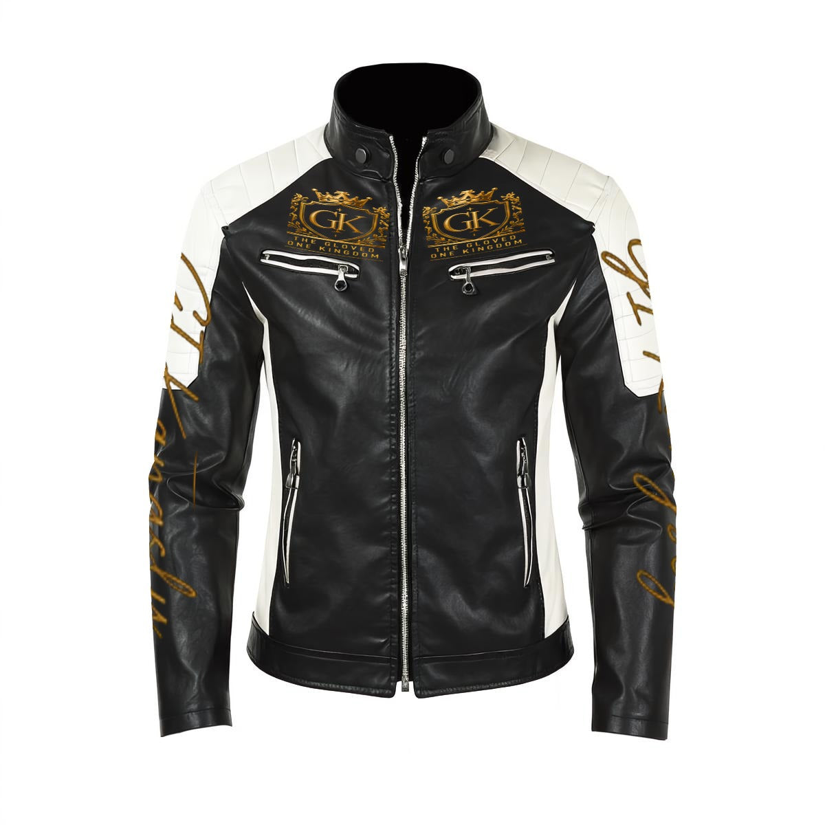 Men's Stand-up Collar Block Slim-fit Leather Jacket (DTF)