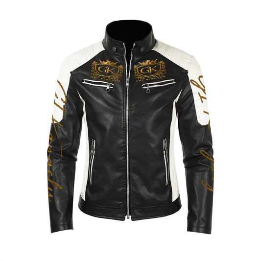 Men's Stand-up Collar Block Slim-fit Leather Jacket (DTF)