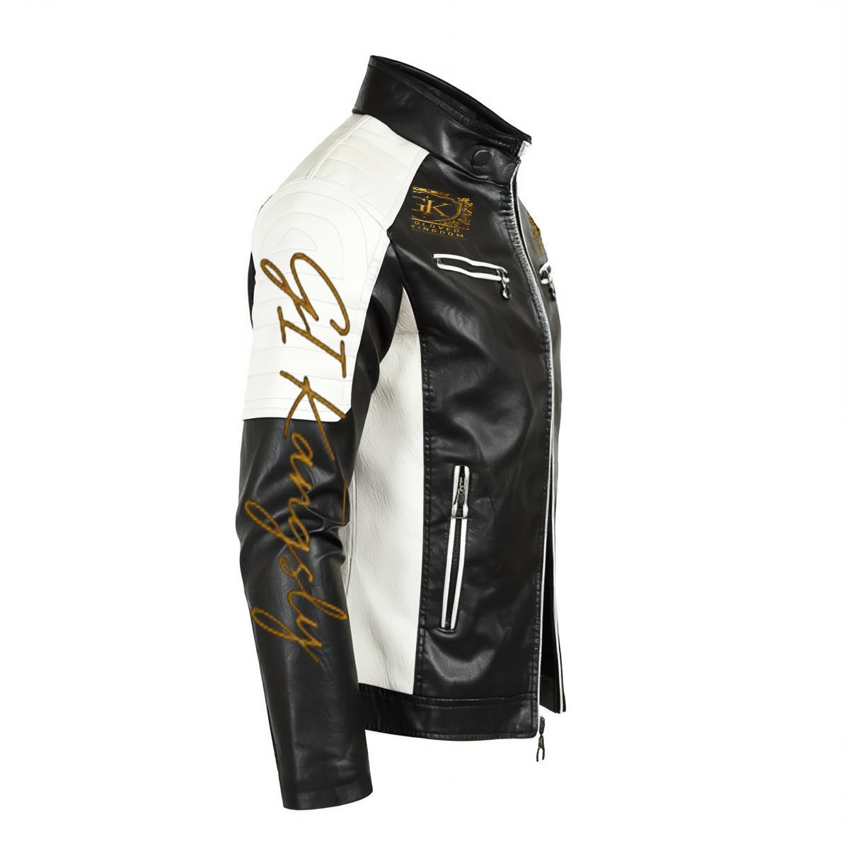 Men's Stand-up Collar Block Slim-fit Leather Jacket (DTF)
