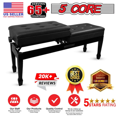 5CORE Duet Piano Bench W Storage for Two Wooden Adjustable Keyboard Stool - Adults & Kids
