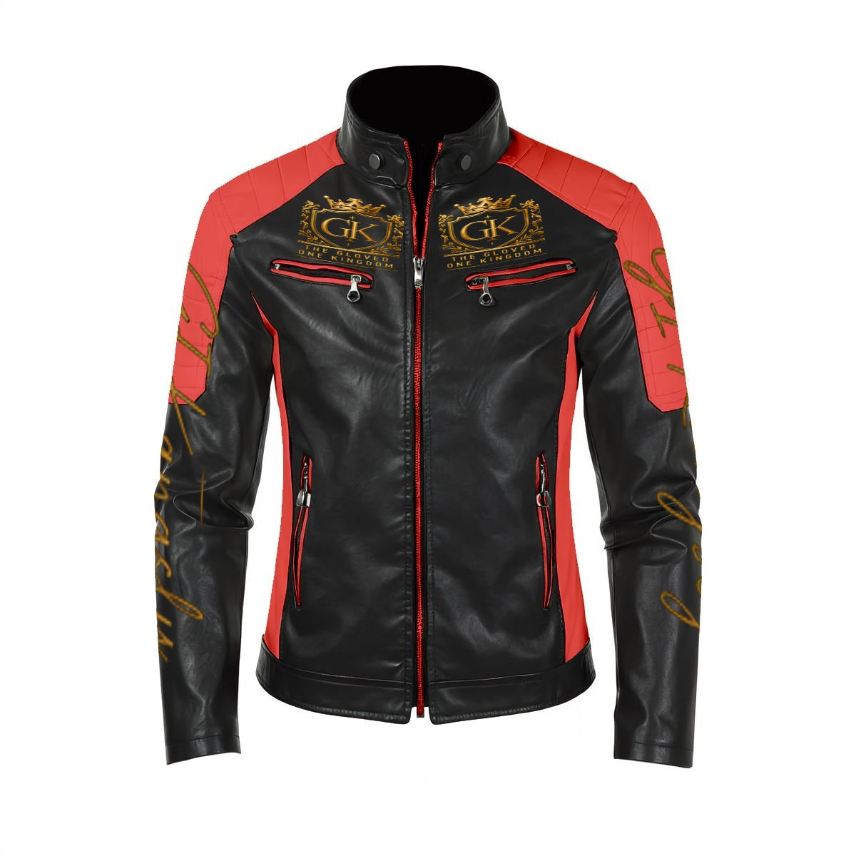 Men's Stand-up Collar Block Slim-fit Leather Jacket (DTF)